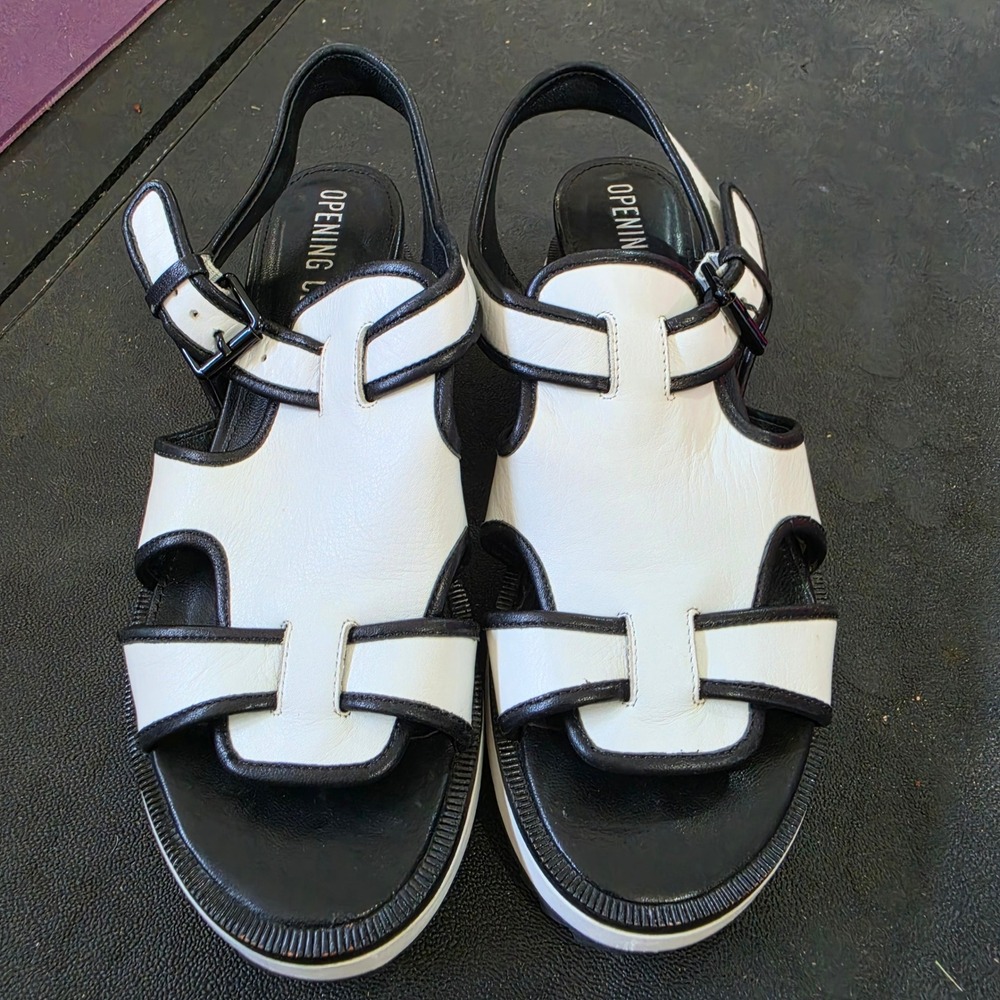 Opening Ceremony Black White Leather Platform Slingback Sandals EUR 40